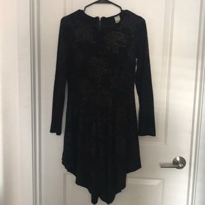 Long Sleeve Black High-Low Dress